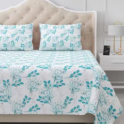 BELLA CASA Stella Collection White Printed 180 TC Cotton King Bedsheet & 2 Pillow Covers-picture-7