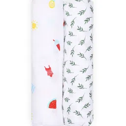 THEONI Infants White & Green 2 Pieces Printed Pure Cotton Single Bed Dohar-image-73