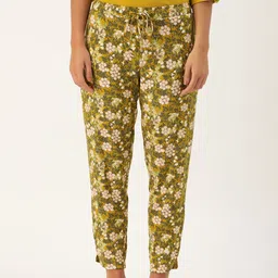Enamor Women  Mustard Yellow Charcoal Grey Floral Print Relaxed Fit Shop in Pyjama Lounge Pants-10