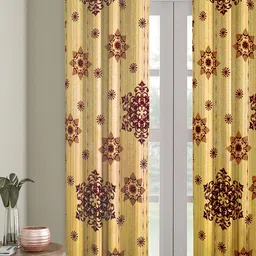 ROMEE Beige & Green Floral Velvet Room Darkening Door Curtain-41
