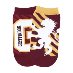 Balenzia Women Pack of 2 Maroon & Yellow Harry Potter Gryffindor Crest & Logo Ankle-Length Socks-27