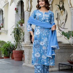 Anouk Women Floral Yoke Design Cotton Kurta with Pyjama & Dupatta-image-45