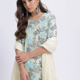 HERE&NOW Floral & Self-Striped Kurta with Trousers & With Gotta Patti Dupatta-53