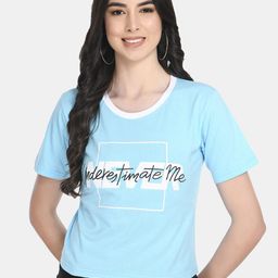Viral trend Women Blue & White Typography Printed Pure Cotton T-shirt-image-17