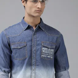 BEAT LONDON by PEPE JEANS Slim Fit Colourblocked Pure Cotton Casual Shirt-image-80