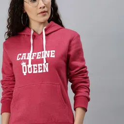 Campus Sutra Women Red Typography Printed Hooded Pure Cotton Sweatshirt-image-48