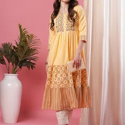 Globus Ethnic Motifs Embroidered Tiered Anarkali Pure Cotton Kurta-picture-19