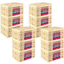 Kuber Industries White & Orange 12 Pieces Printed Saree Organizers-image-42