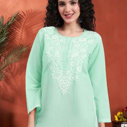 PARAMOUNT CHIKAN Ethnic Motifs Embroidered Chikankari Chikankari Kurti-image-89
