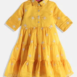 Ethnovog Yellow Ethnic Motifs Embroidered Tiered Made To Measure A-Line Midi Dress-image-42