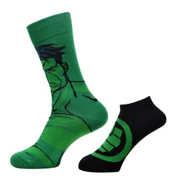 Balenzia x Marvel Men Pack Of 2 Green & Black Hulk Printed Ankle & Calf Length Socks-58