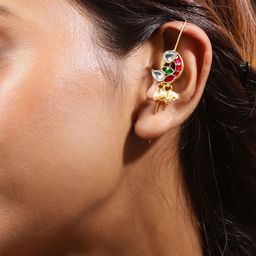 Rubans 22K Gold-Plated Ruby Pink, Emerald Green & White Kundan Studded Ear Cuff-45