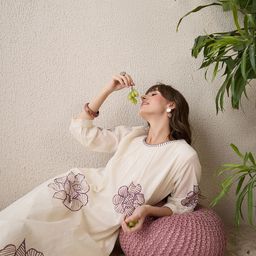 Indo Era Floral Printed Pleated Round Neck Pure Cotton A-Line Kurta With Trousers-picture-57