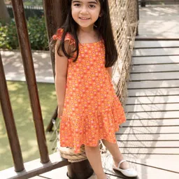 Ola! Otter Floral Printed Shoulder Strap Organic Cotton A-Line Dress-39