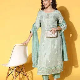 Kvsfab Women Yoke Design Kurta with Trousers & With Dupatta-image-38