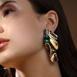 SOHI The Shard-Gem Gold Plated Artificial Stones Studded Contemporary Drop Earrings-4