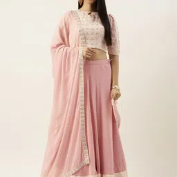 Ethnovog Off White  Pink Embroidered Made to Measure Lehenga  Blouse With Dupatta-picture-11