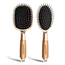 MAJESTIQUE Unisex Gold & Brown Set of 2 Detangling Cushion and Hair Straightener Brush-15