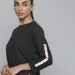 HRX by Hrithik Roshan Women Charcoal Black Solid Monochrome T-shirt-image-62