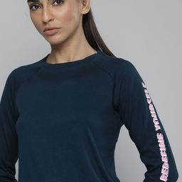 HRX by Hrithik Roshan Women Blue Pure Cotton Solid T-shirt-image-20