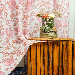 URBAN SPACE Pink & White 2 Pieces Floral Sheer Window Curtains-image-44