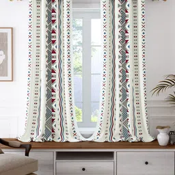 Story@home Set of 2 White & Grey Room Darkening Window Curtain-49