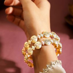 Rubans Set of 2 Handcrafted 18K Gold-Plated Pastel Colour Enamel Bangles with White Stone image 4