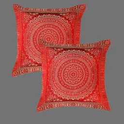 HANDICRAFT PALACE Maroon & Gold-Toned Set of 2 Square Cushion Covers-24