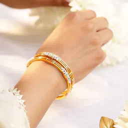 Rubans Set of 2, 22K Gold-Plated & Rhodium Accent Cubic Zirconia Studded Bangles image 3