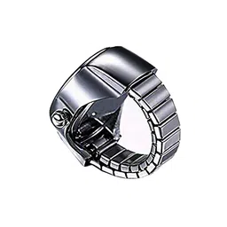 Yellow Chimes Black Dial Analog Watch Stretchable FInger Ring image 4