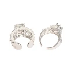 Zoey Set Of 2 Silver Plated AD Studded Adjustable Finger Ring image 2