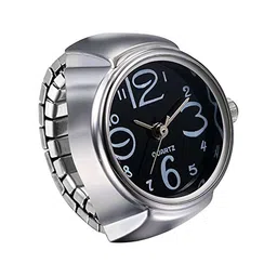 Yellow Chimes Black Dial Analog Watch Stretchable FInger Ring image 2