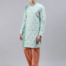 Ethnovog Men Blue  Peach Made To Measure Print Kurta with Pyjamas  Matching Mask image 3