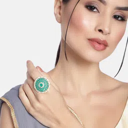 I Jewels Green Gold-Plated Kundan Handcrafted Adjustable Finger Ring-image-87