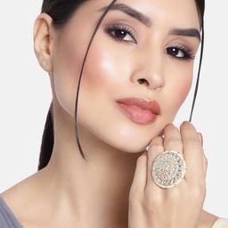 I Jewels White Gold-Plated Kundan Handcrafted Adjustable Finger Ring-image-20