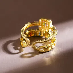 Rubans 18K Gold Plated Multicolor CubicZirconia Studded Openable Adjustable Statement Ring image 2