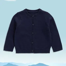 mothercare Infant Girls Navy Blue Solid Pure Cotton Cardigan-picture-26