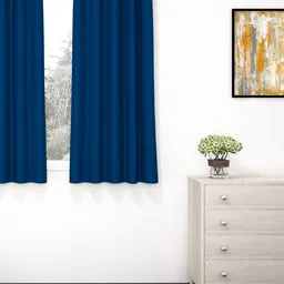 Story@home Navy Blue Faux Silk Black Out Window Curtain- 5 feet-50