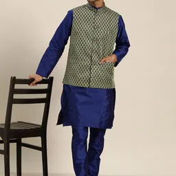 SOJANYA Woven Design Silk Blend Nehru Jacket image 3