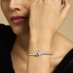 Kushal's Fashion Jewellery Rhodium-Plated Cubic Zirconia Stone Studded Kada Bracelet-4