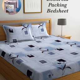 Arrabi Bookfold Blue & Coffee Brown Floral Printed 300 TC King Bedsheet & 2 Pillow Covers-image-69