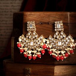 AARSHVI Gold-Plated Kundan Crescent Shaped Chandbalis Earrings-13