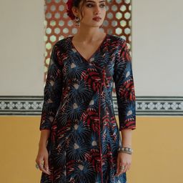 anayna Women Black & Red Pure Cotton Ethnic Motifs Printed Angrakha Kurta-22