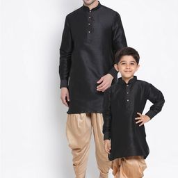 VASTRAMAY Boys Mandarin Collar Straight Kurta with Dhoti Pants-10