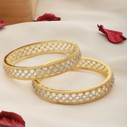 Saraf RS Jewellery Set Of 2 Gold-Plated White AD-Studded Handcrafted Bangles-37
