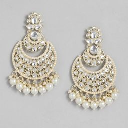 Peora Women Gold-Plated Kundan Studded Crescent Shaped Chandbalis Earrings image 3