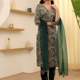 RANGREAL Women Ethnic Motifs Printed Regular Pure Cotton Kurta with Pyjamas & With Dupatta image 1