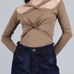 Shein Full Sleeve Cut-Out Twisted Front Bodysuit-image-25