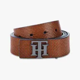 Textured Leather Belt with Buckle Closure-image-10