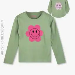 Girls Sequinned Regular Fit Crew-Neck T-Shirt-image-1